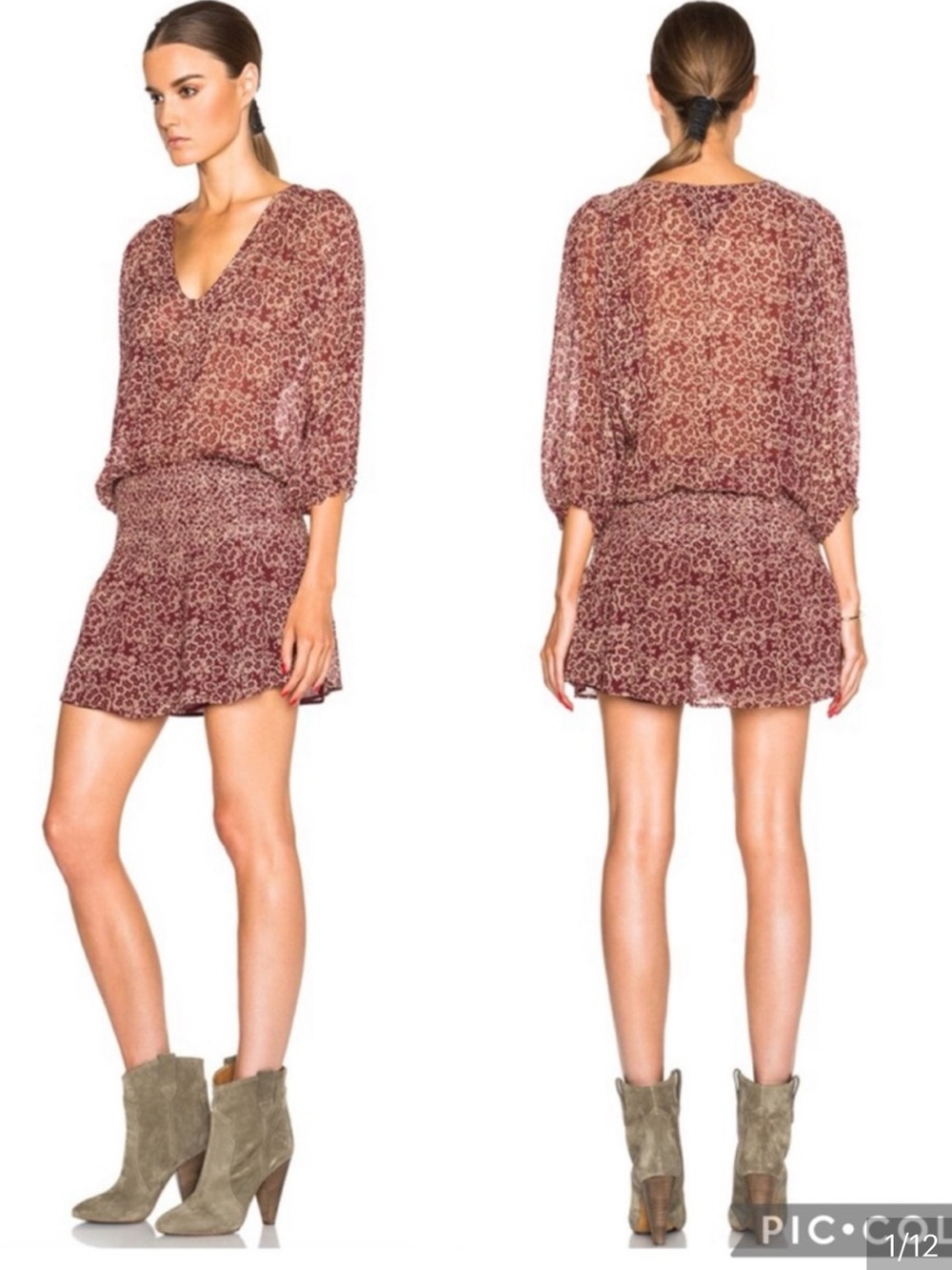 Ulla Johnson Samira Floral Midi Dress Red Bordeaux Silk Size 4